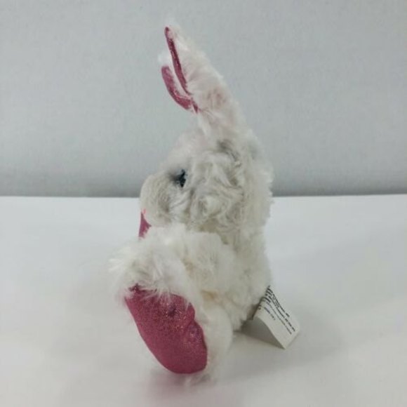 Greenbrier White Plush Bunny Rabbit Pink Sparkle Ears Paws Stuffed Animal Toy 8" - Picture 3 of 9